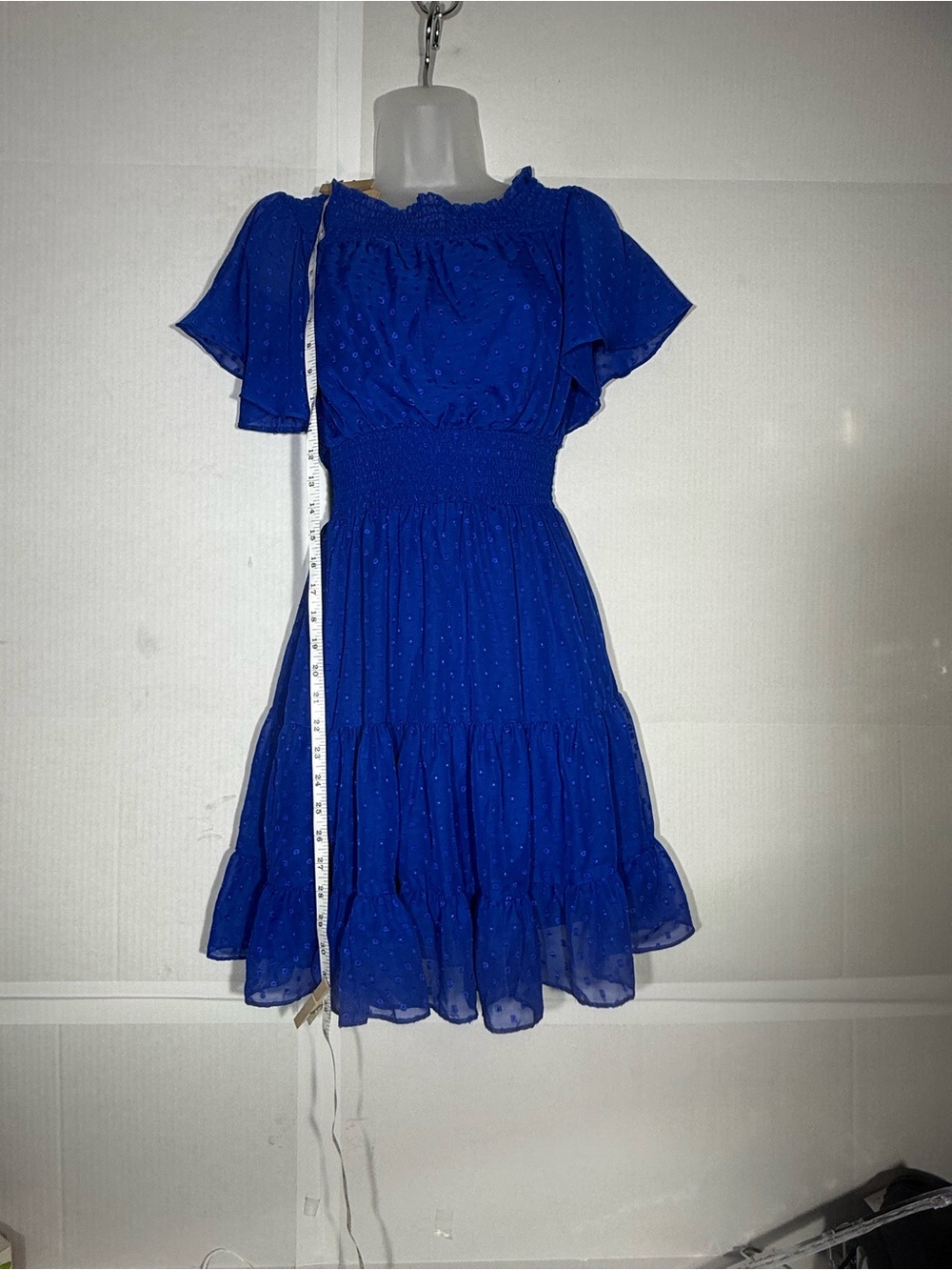 Premier Amour Mini Off The Shoulder Dress Sz 6 Colbolt Blue